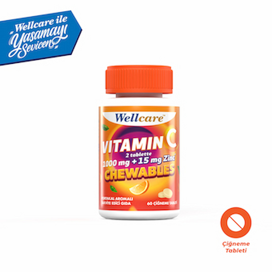 Wellcare Vitamin C 1000 mg + 15 mg Zinc Çiğneme Tableti 60 Tablet
